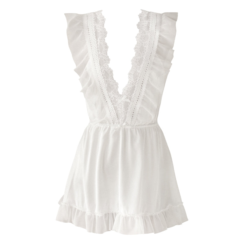 V-neck white nightgown