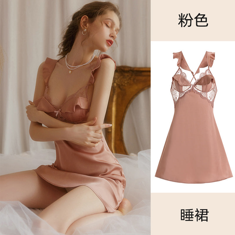 Ice silk nightgown with adjustable straps